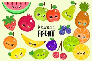 felice raccolta di frutta kawaii vettore