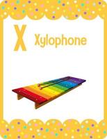 flashcard alfabeto con lettera x per xilofono vettore