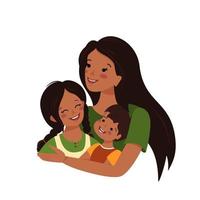 mamma nera abbraccia figlia e figlio vettore