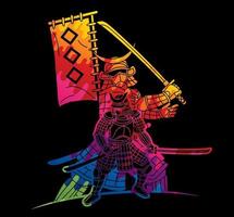 graffiti samurai warrior con armi gruppo di ronin combattente giapponese vettore