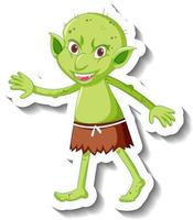 un modello di adesivo con un goblin verde o un personaggio dei cartoni animati di un troll vettore