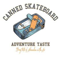 vettore illustrazione di scatola di sardine con skateboard. stile universitario lettering opera d'arte. design per stampe su magliette, manifesti e eccetera.