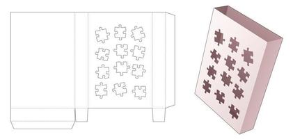 scatola portadocumenti in latta con modello fustellato di pezzi di puzzle con stencil