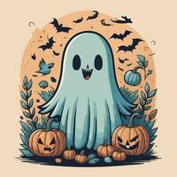 Halloween fantasma con zucche vettore