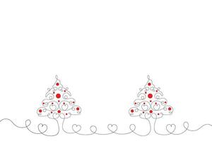 mano disegnato magro continuo linea Natale albero con cuori simbolo vettore, uno linea pino abete albero romantico relazione amore cartello, minimalista schema singolo linea arte vacanza carte decorazioni vettore