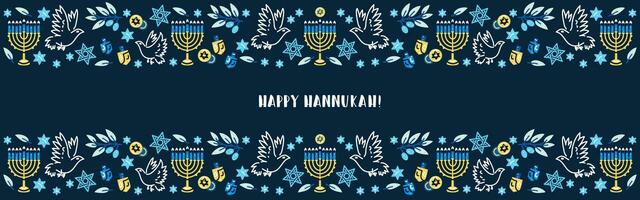 contento hanukkah striscione. piatto vettore illustrazione con vacanza simboli