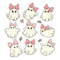 carino kawaii rosa Halloween fantasma cartone animato scarabocchio disegno collezione. vettore