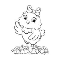 colorazione libro pagina per bambini. carino pollo. cartone animato stile carattere. vettore illustrazione isolato su bianca sfondo.