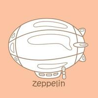 alfabeto z per zeppelin vocabolario scuola lezione cartone animato digitale francobollo schema vettore