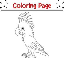 carino cacatua uccello cartone animato colorazione pagina illustrazione vettore. uccello colorazione libro per bambini. vettore