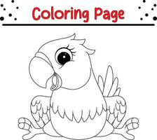 carino pappagallo cartone animato colorazione pagina illustrazione vettore. uccello colorazione libro per bambini. vettore
