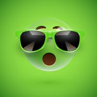 Smiley 3D dettagliato con gli occhiali da sole su un fondo variopinto, illustrazione di vettore