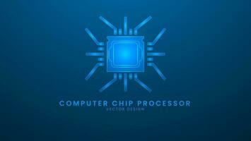 computer patata fritta processore, o microchip. artificiale intelligenza e macchina tecnologia concetto. vettore illustrazione con leggero effetto e neon