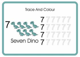 conta traccia e colora dino numero 7 vettore