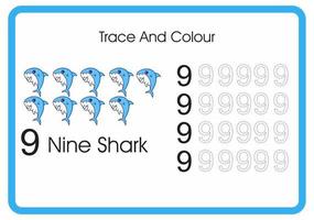 conta traccia e colora gli squali numero 9 vettore
