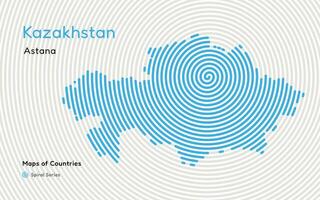 creativo carta geografica di kazakistan. politico carta geografica. astana. capitale. mondo paesi vettore mappe serie. impronta digitale spirale serie