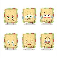 Sandwich cartone animato nel personaggio con triste espressione vettore