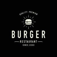 retrò Vintage ▾ caldo hamburger fresco e gustoso logo design. logo per ristorante, attività commerciale, etichetta, distintivo e emblema. vettore