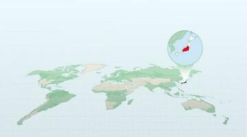 mondo carta geografica nel prospettiva mostrando il Posizione di il nazione Giappone con dettagliato carta geografica con bandiera di Giappone. vettore
