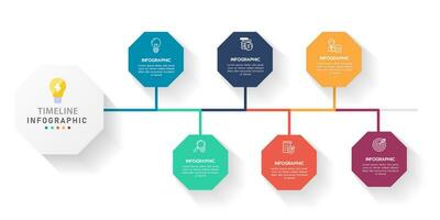 Infografica modello per attività commerciale. 6 passaggi moderno sequenza temporale diagramma con tabella di marcia e argomento grafici, presentazione vettore infografica.