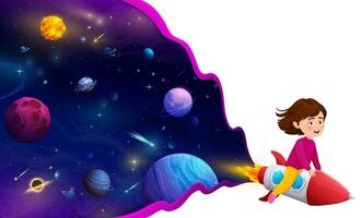 cartone animato ragazzo ragazza volante su spazio razzo nel galassia vettore