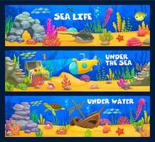 subacqueo paesaggio, cartone animato mare animali, alga marina vettore