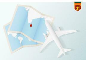 viaggio per sri lanka, superiore Visualizza aereo con carta geografica e bandiera di sri lanka. vettore
