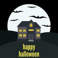 solitario Casa su il sfondo di il Luna e il iscrizione contento Halloween. vettore illustrazione