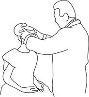medico maschio controlla la fronte di una paziente vettore