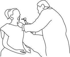 medico maschio controlla la bocca all'interno del paziente femminile vettore
