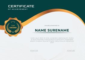 elegante modello di certificato di conseguimento verde e oro vettore