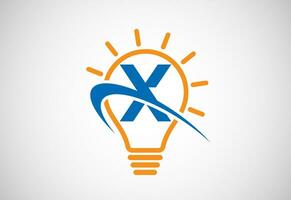 inglese alfabeto X con leggero lampadina e svolazzare. elettrico lampadina logo vettore modello. elettricità logo