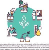 icona del concetto di cura delle piante d'appartamento con testo vettore