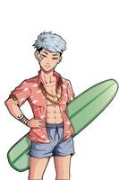 bel design del personaggio del ragazzo estivo surfista vettore