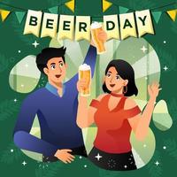 coppia che celebra la giornata internazionale della birra vettore