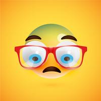 Emoticon giallo 3D con gli occhiali, illustrazione vettoriale
