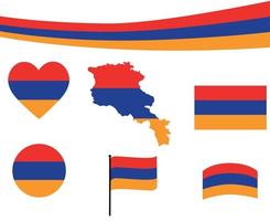 Armenia bandiera mappa nastro e cuore icone illustrazione vettoriale abstract