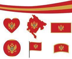 bandiera montenegro mappa nastro e cuore icone vector abstract