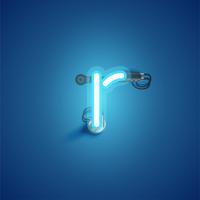 Carattere al neon realistico blu con fili e console da un fontset, illustrazione vettoriale