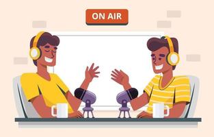 persone che registrano podcast audio in studio vettore