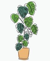 semplicità monstera pianta disegno a linea continua a mano libera vettore