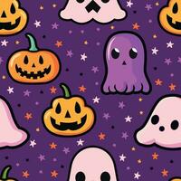 carino cartone animato fantasmi Halloween notte modello - adorabile viola e nero vacanza design vettore