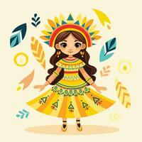 carino ragazza nel vivace ispanico costume festeggiare ispanico eredità mese - colorato culturale illustrazione. vettore