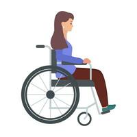 donna nel un' sedia a rotelle. concetto di supporto persone con disabilità. piatto cartone animato vettore illustrazione.