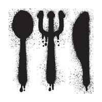 cucchiaio forchetta e coltello con graffiti nero spray dipingere vettore