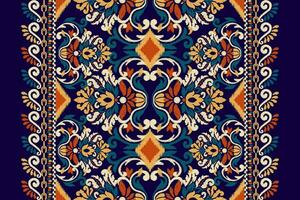 ikat floreale paisley ricamo su Marina Militare blu sfondo.ikat etnico orientale modello tradizionale.azteco stile astratto vettore illustrazione.disegno per trama, tessuto, abbigliamento, avvolgimento, decorazione, tappeto.