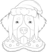 Natale saluto carta per colorazione. bernese montagna cane con Babbo Natale cappello vettore