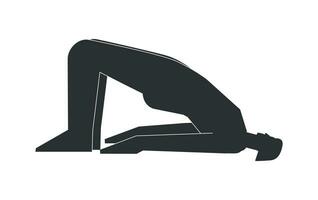 vettore isolato illustrazione con piatto nero silhouette di femmina persona fare finezza. atletico donna impara yoga posizione - ponte posa. allegro esercizio - setu bandha sarvangasana