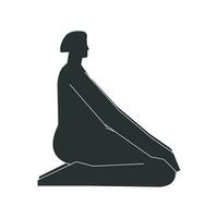 vettore isolato illustrazione con piatto nero silhouette di femmina persona fare finezza. atletico donna impara yoga posizione - eroe posa. allegro esercizio - virasana