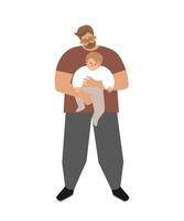 vettore isolato piatto illustrazione. caucasico singolo papà sorrisi, detiene nel il suo braccia poco dolce adottato bambino. contento favorire padre Spettacoli genitori amore e cura per il suo bambino. carino famiglia relazioni